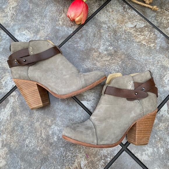Rag &  Bone Taupe Suede Harrow Stacked Heel Ankle Booties 6.5 Western Boho - Picture 7 of 8